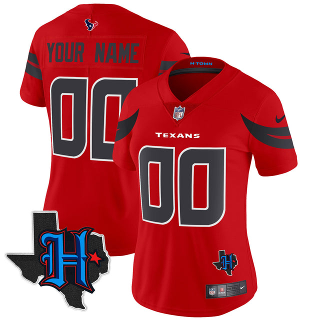Houston Texans 2024 Texas Patch Vapor Limited Custom Jersey V3 - All Stitched - Red — view 1