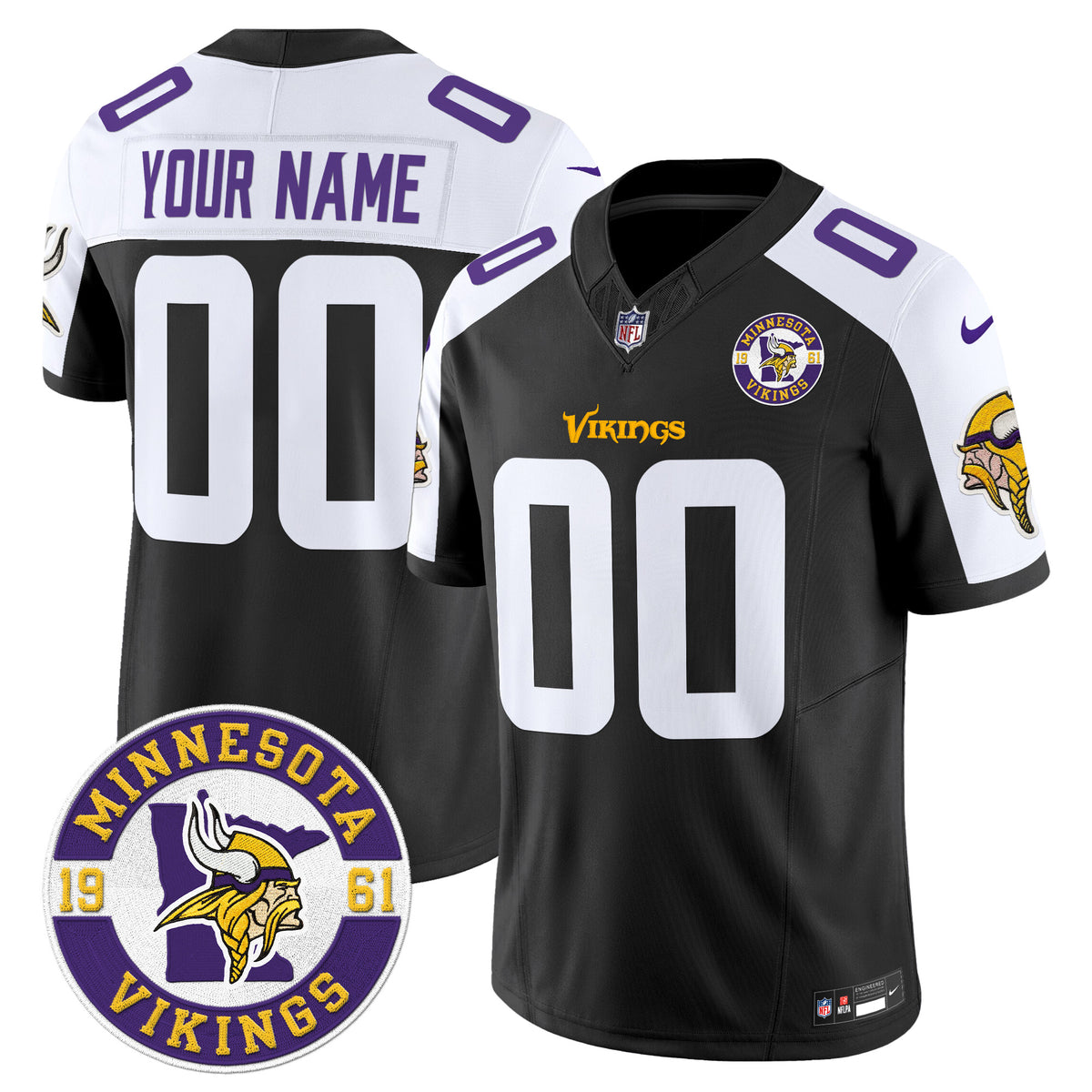 Minnesota Vikings 2024 Vapor Limited Custom Jersey V2 - Est. 1961 Patch - All Stitched - Black Alternate — view 1