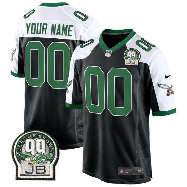 Eagles Jerome Brown Patch Kelly Green Game Custom Jersey - All Stitched - Black Alternate — view 1
