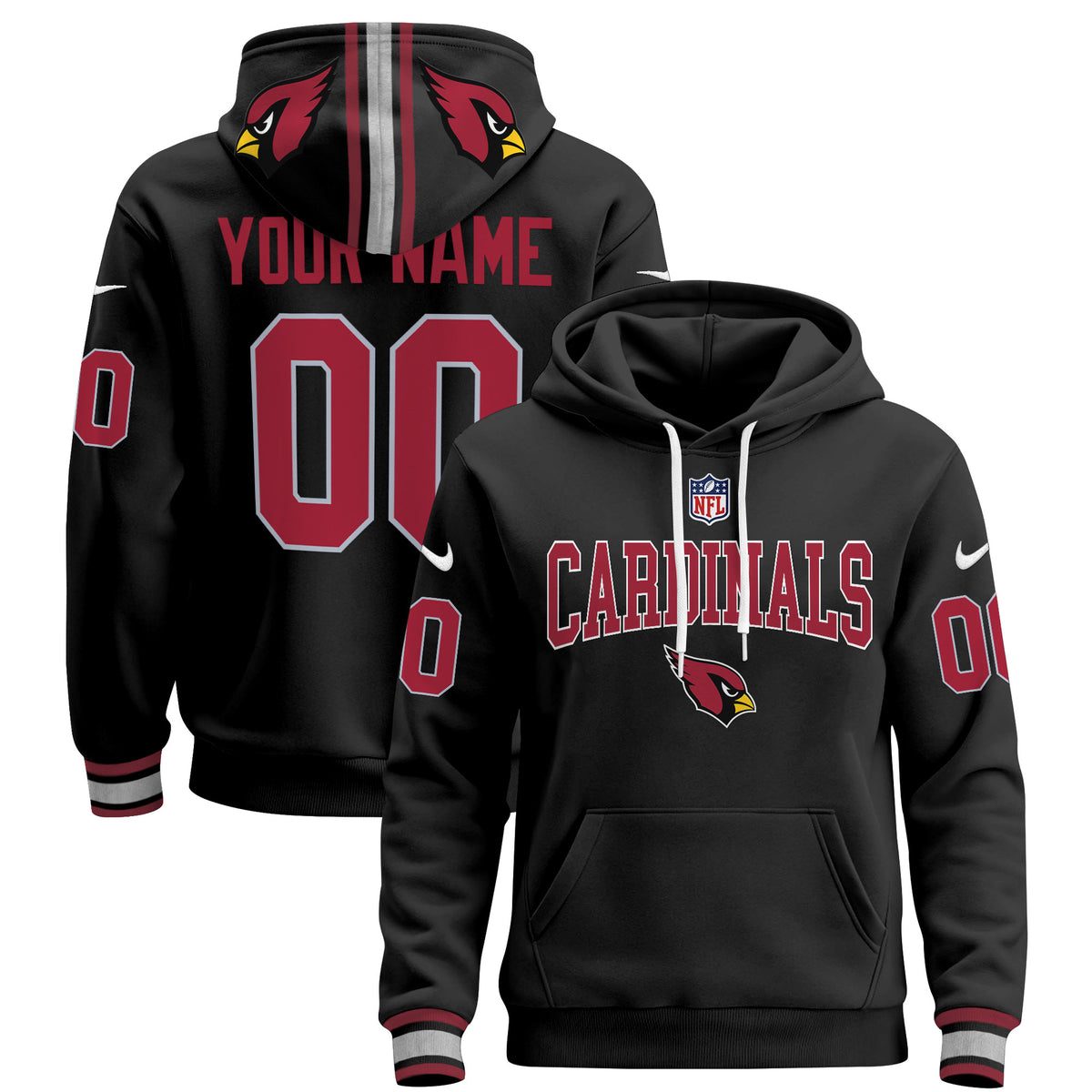 Arizona Cardinals 2024 Custom Pullover Hoodie V2 - All Stitched - Black — view 1