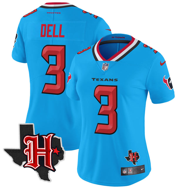 Women's Houston Texans 2024 Texas Patch Vapor Limited Jersey V5 - All Stitched - Blue - Tank Dell — view 1