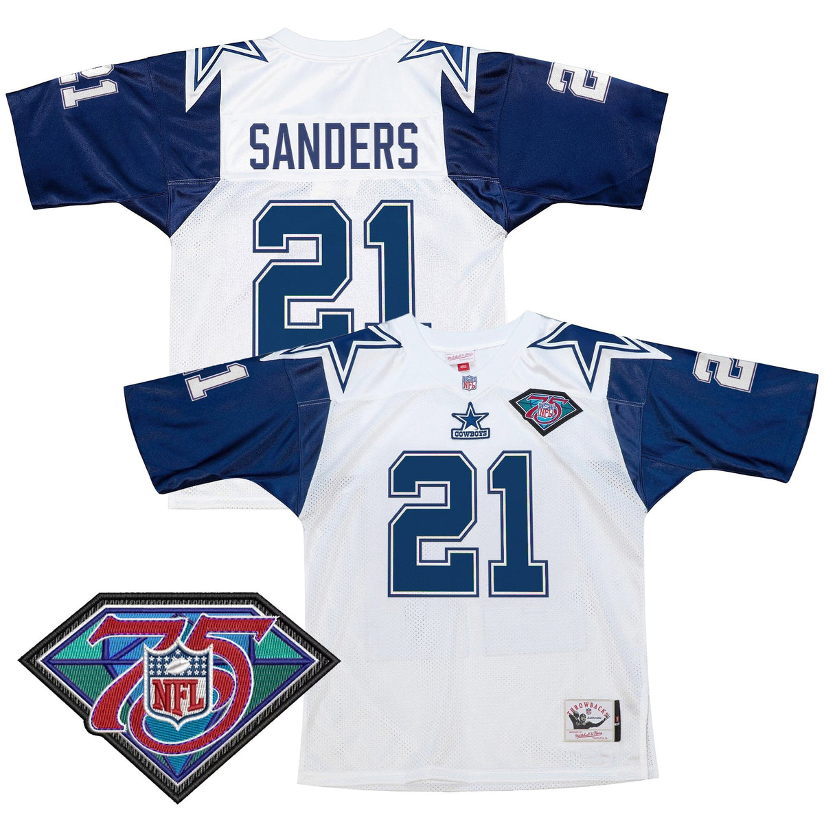Men's Dallas Cowboys Throwback Player Jersey - All Stitched - White - Deion Sanders — view 1