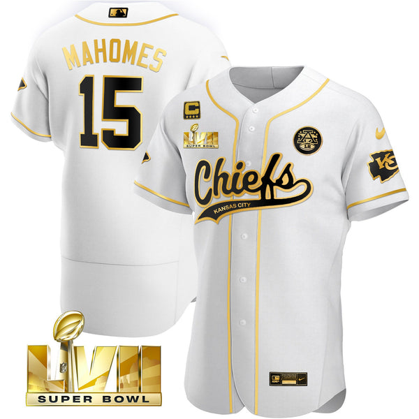 Men's Chiefs Super Bowl LVII Flex Base Jersey V2 - All Stitched - White Gold - Patrick Mahomes — view 1