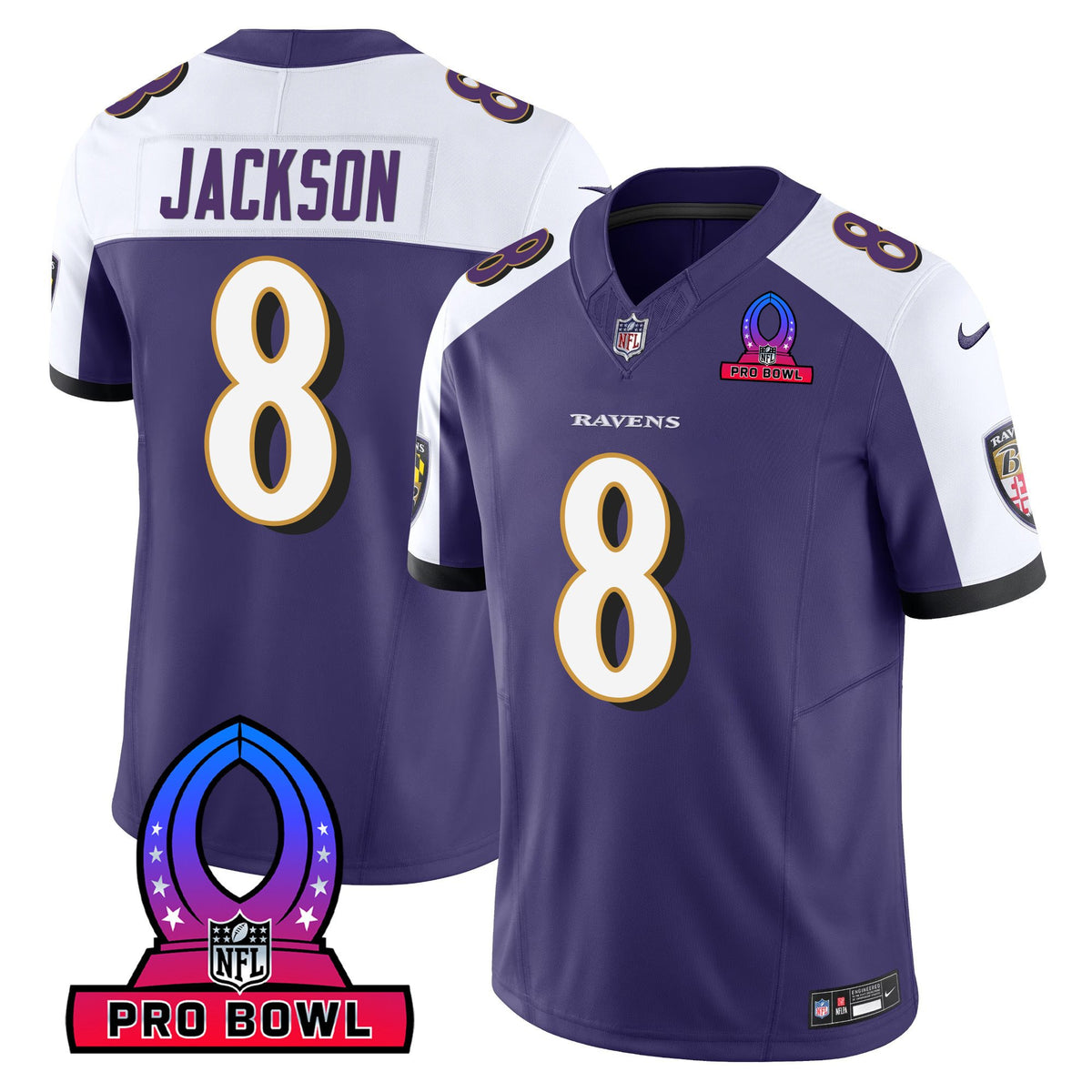 Men's Ravens 2024 Pro Bowl Patch Vapor Jersey - All Stitched - Purple Alternate - Lamar Jackson — view 1