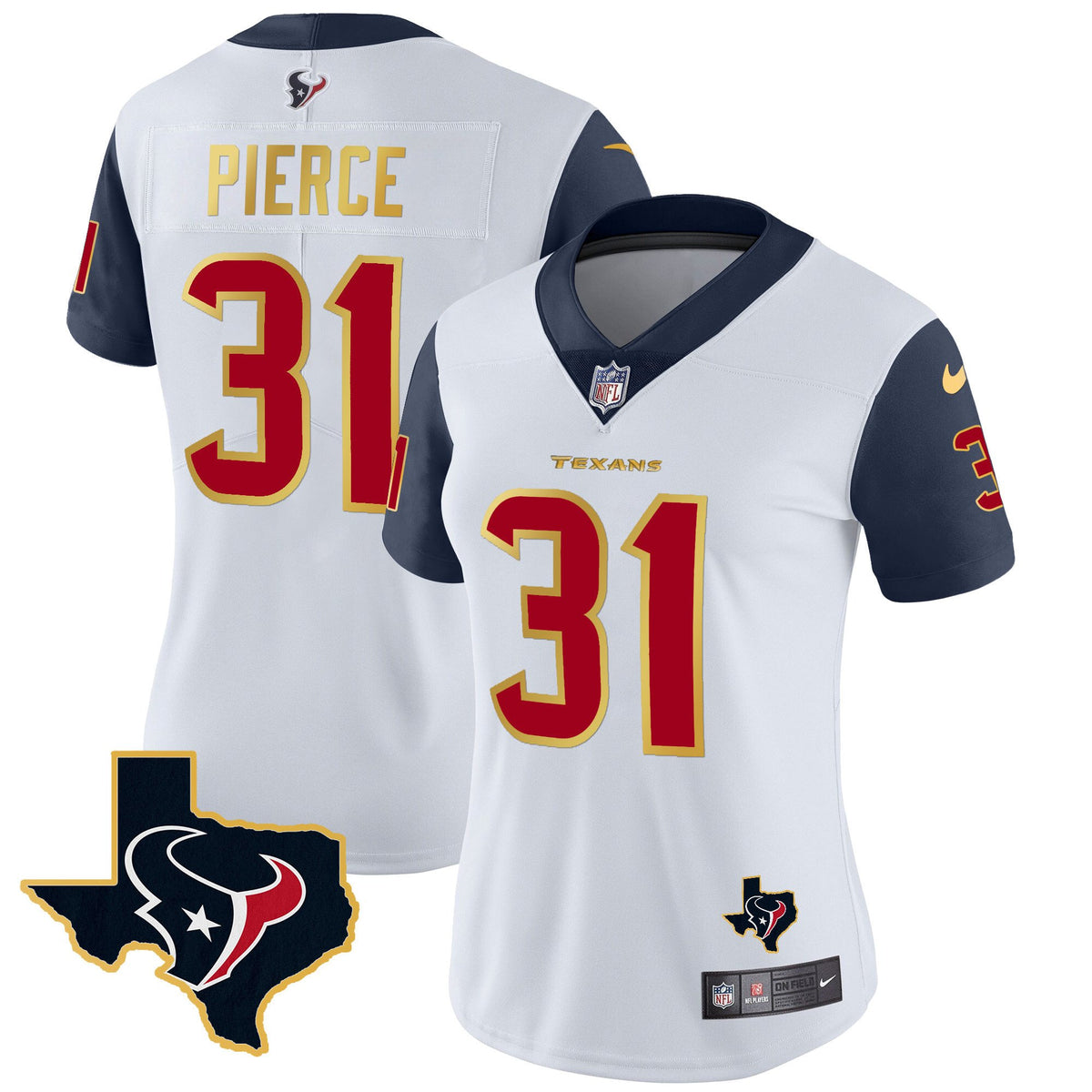 Women's Houston Texans Gold Trim Vapor Jersey - All Stitched - Navy Sleeves - Dameon Pierce — view 1