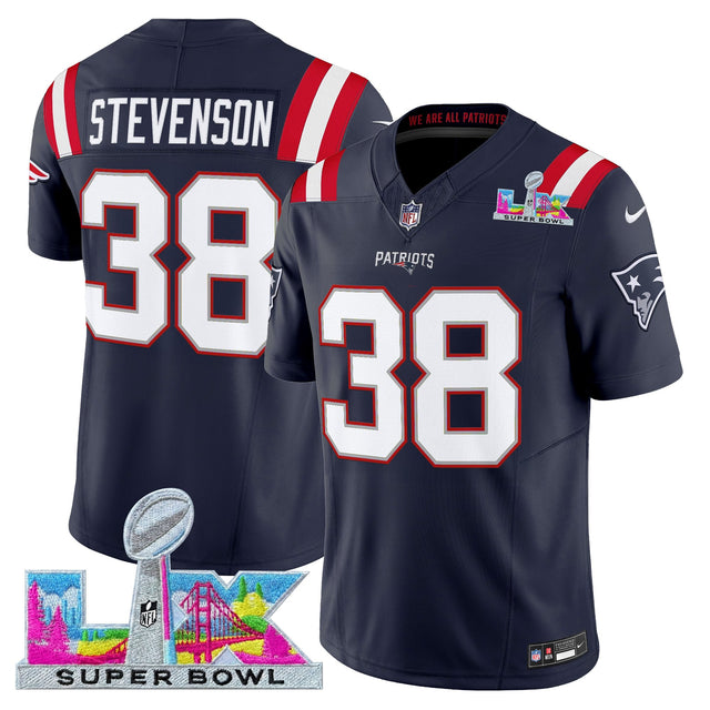 Men's New England Patriots Super Bowl LX Vapor Limited Jersey - All Stitched - Navy - Rhamondre Stevenson — view 1