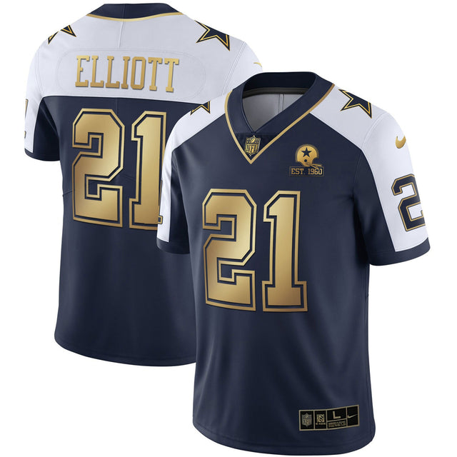 Men's Cowboys Gold & Split Vapor Est 1960 Patch Jersey - All Stitched - Navy Alternate - Ezekiel Elliott — view 1