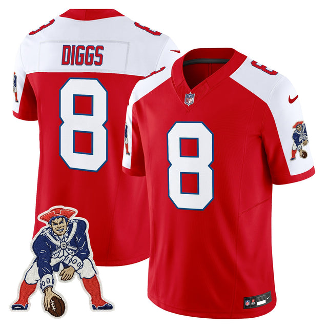 Men's New England Patriots Throwback Vapor Limited Jersey - All Stitched - Red Alternate - Stefon Diggs — view 1