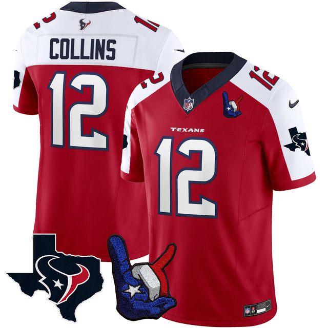 Men's Houston Texans Hand Sign Throwing Up The H Vapor Jersey - All Stitched - Red Alternate - Nico Collins — view 1