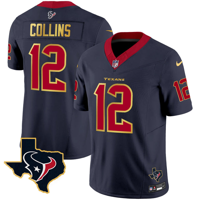 Men's Houston Texans Gold Trim Vapor Jersey - All Stitched - Navy - Nico Collins — view 1