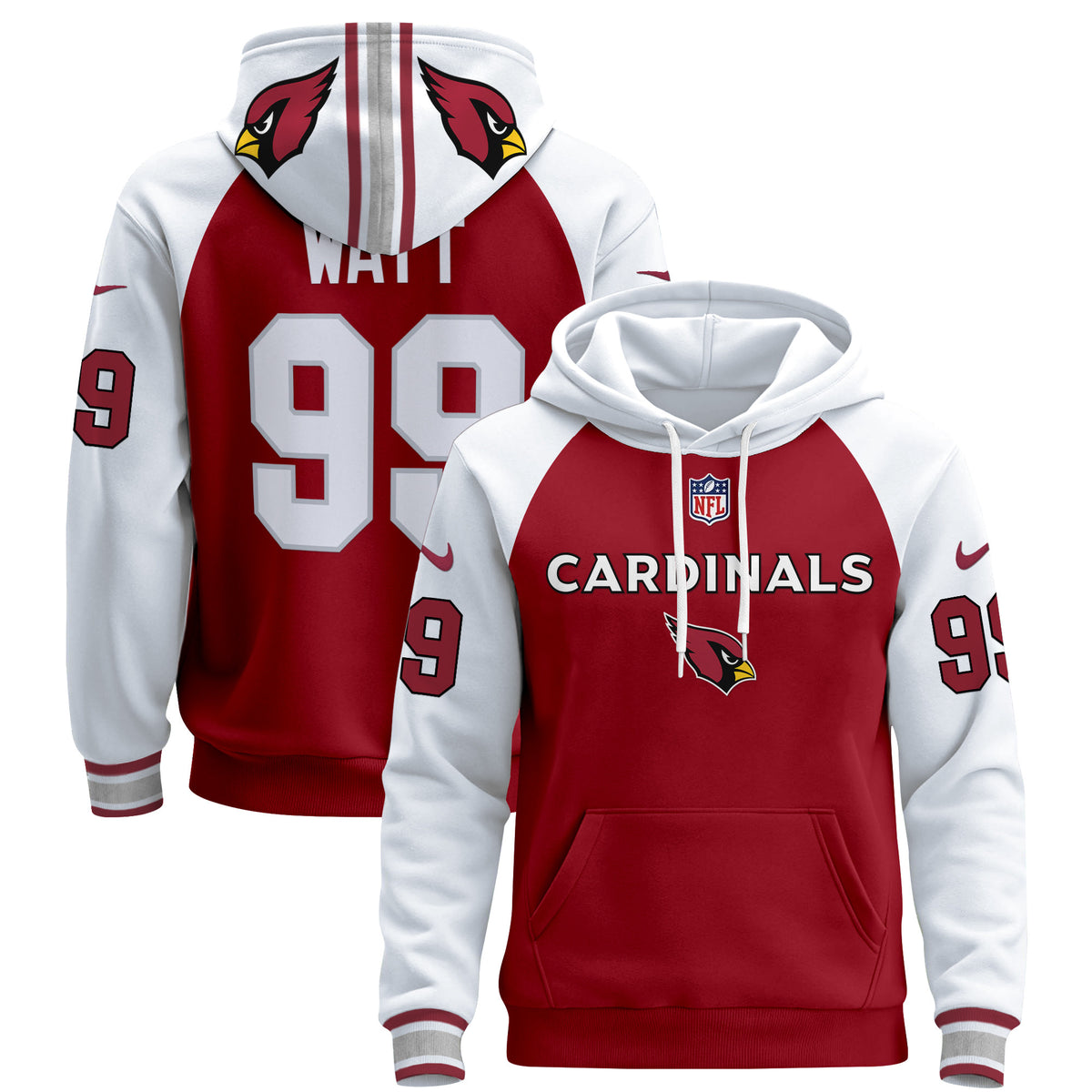 Men's Arizona Cardinals 2024 Pullover Hoodie V3 - All Stitched - Red Alternate - J.J. Watt — view 1