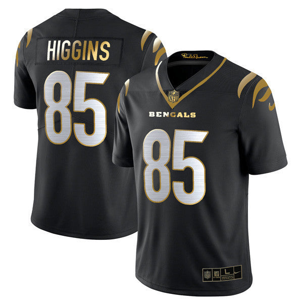 Men's Cincinnati Bengals Player Vapor Limited Jersey - All Stitched - Black Gold - Tee Higgins — view 1