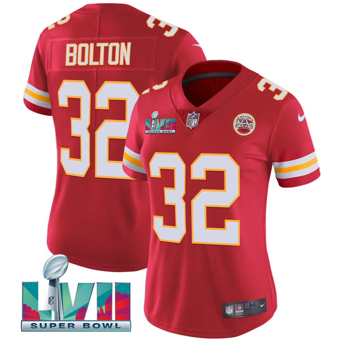Women's Chiefs Super Bowl LVII Red Gold Vapor Jersey - All Stitched - Red - Nick Bolton — view 1