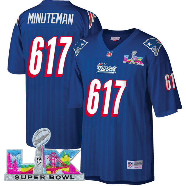 Men's New England Patriots Super Bowl LX Throwback Jersey - All Stitched - Navy - Minuteman 617 — view 1
