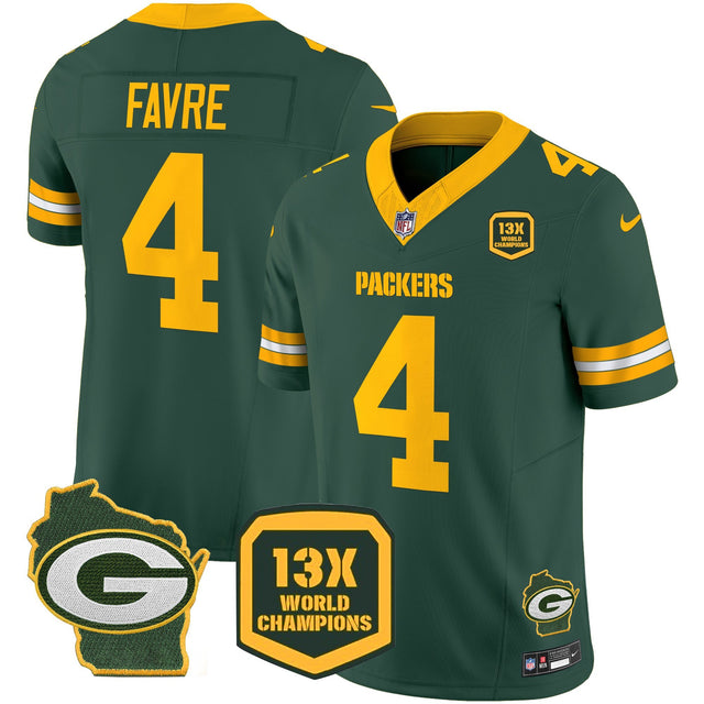 Men's Packers 13 Time World Champions & Home Patch Vapor Jersey – All Stitched - Green - Brett Favre — view 1