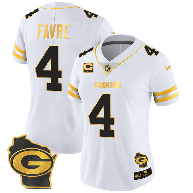 Women's Packers Home Patch Gold Vapor Jersey - All Stitched - White Gold - Brett Favre — view 1