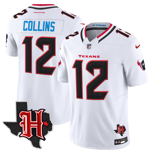 Men's Houston Texans 2024 Texas Patch Vapor Limited Jersey V5 - All Stitched - White - Nico Collins — view 1
