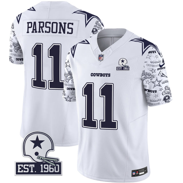 Men's Cowboys Pattern Style Vapor Limited Jersey - All Stitched - White - Micah Parsons — view 1