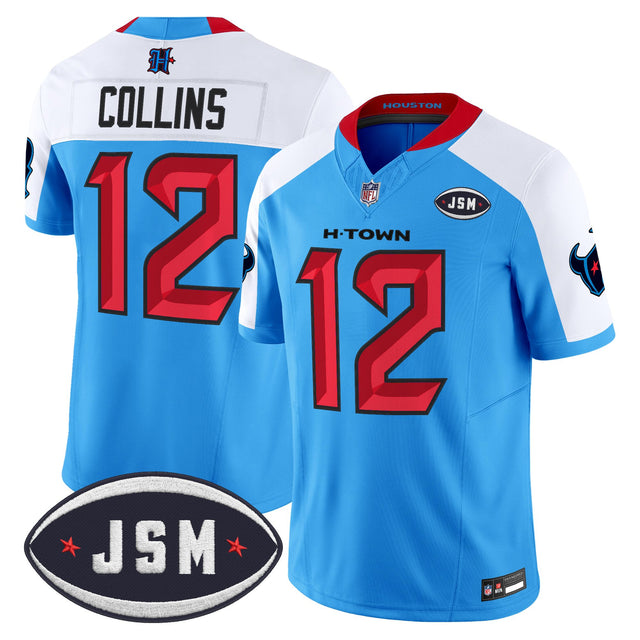 Men's Houston Texan Janice McNair Memorial Patch Vapor Limited Jersey - All Stitched - Blue Alternate - Nico Collins — view 1