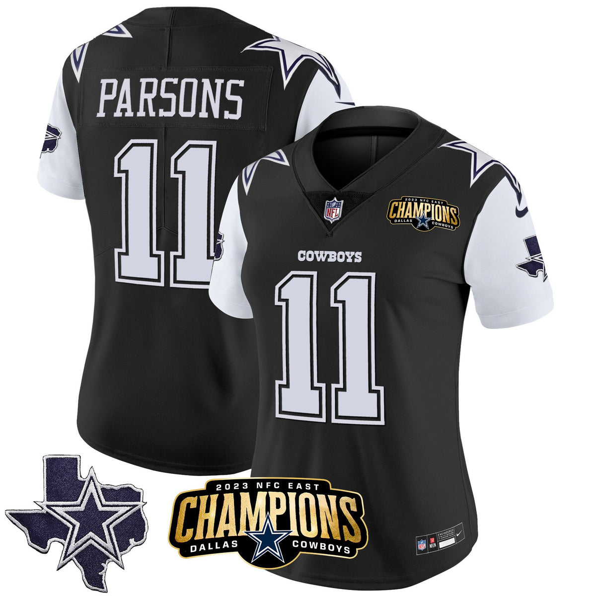 Women's Cowboys 2023 NFC East Champions Patch Vapor Jersey - All Stitched - Black - Micah Parsons — view 1