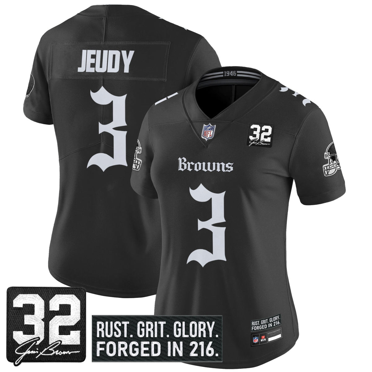 Women's Cleveland Browns 'Gothic Dawg Shadows Drop' Vapor Limited Jersey - All Stitched — view 1