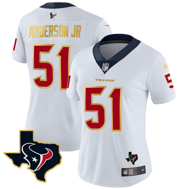 Women's Houston Texans Gold Trim Vapor Jersey - All Stitched - White - Will Anderson Jr — view 1
