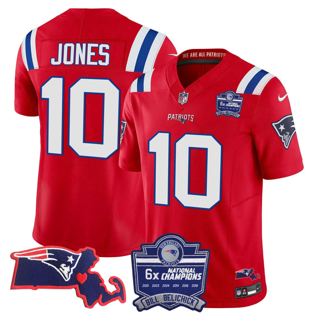 Women's Patriots Bill Belichick 6x Champions Patch Vapor Jersey - All Stitched - Red - Mac Jones — view 1