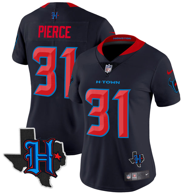 Women's Houston Texans 2024 Texas Patch Vapor Limited Jersey - All Stitched - Navy Limited - Dameon Pierce — view 1