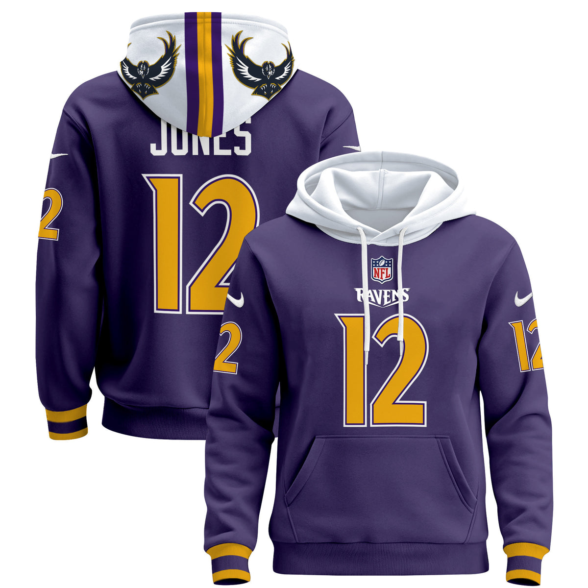 Men's Ravens 2024 Pullover Hoodie - All Stitched - Purple - Jacoby Jones — view 1
