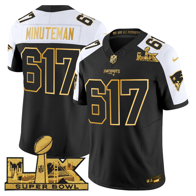 Men's New England Patriots Super Bowl LX Gold Vapor Limited Jersey - All Stitched - Alternate - Minuteman 617 — view 1