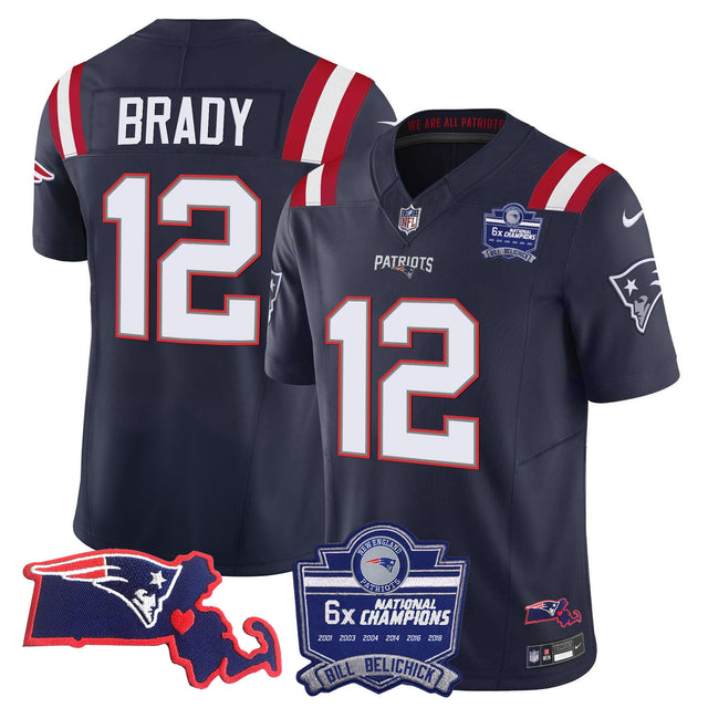 Women's Patriots Bill Belichick 6x Champions Patch Vapor Jersey - All Stitched - Navy - Tom Brady — view 1