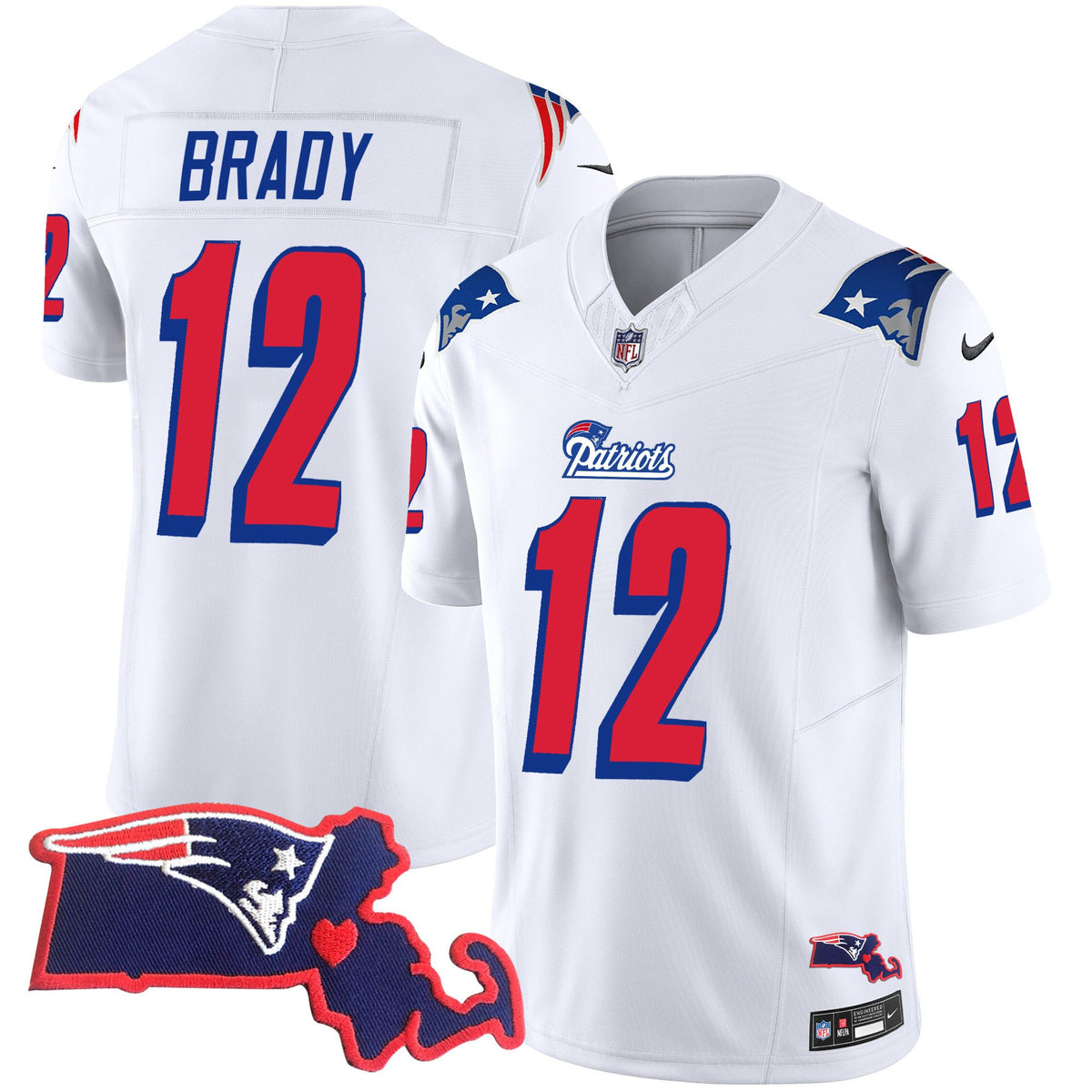 Men's Patriots 1996 Throwback State Patch Vapor Jersey - All Stitched - White - Tom Brady — view 1