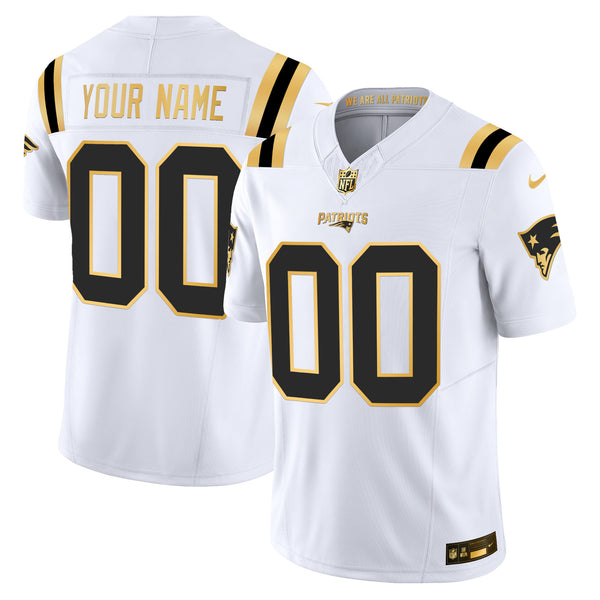 New England Patriots 2025 Gold Vapor Limited Custom Jersey - All Stitched - White Gold — view 1