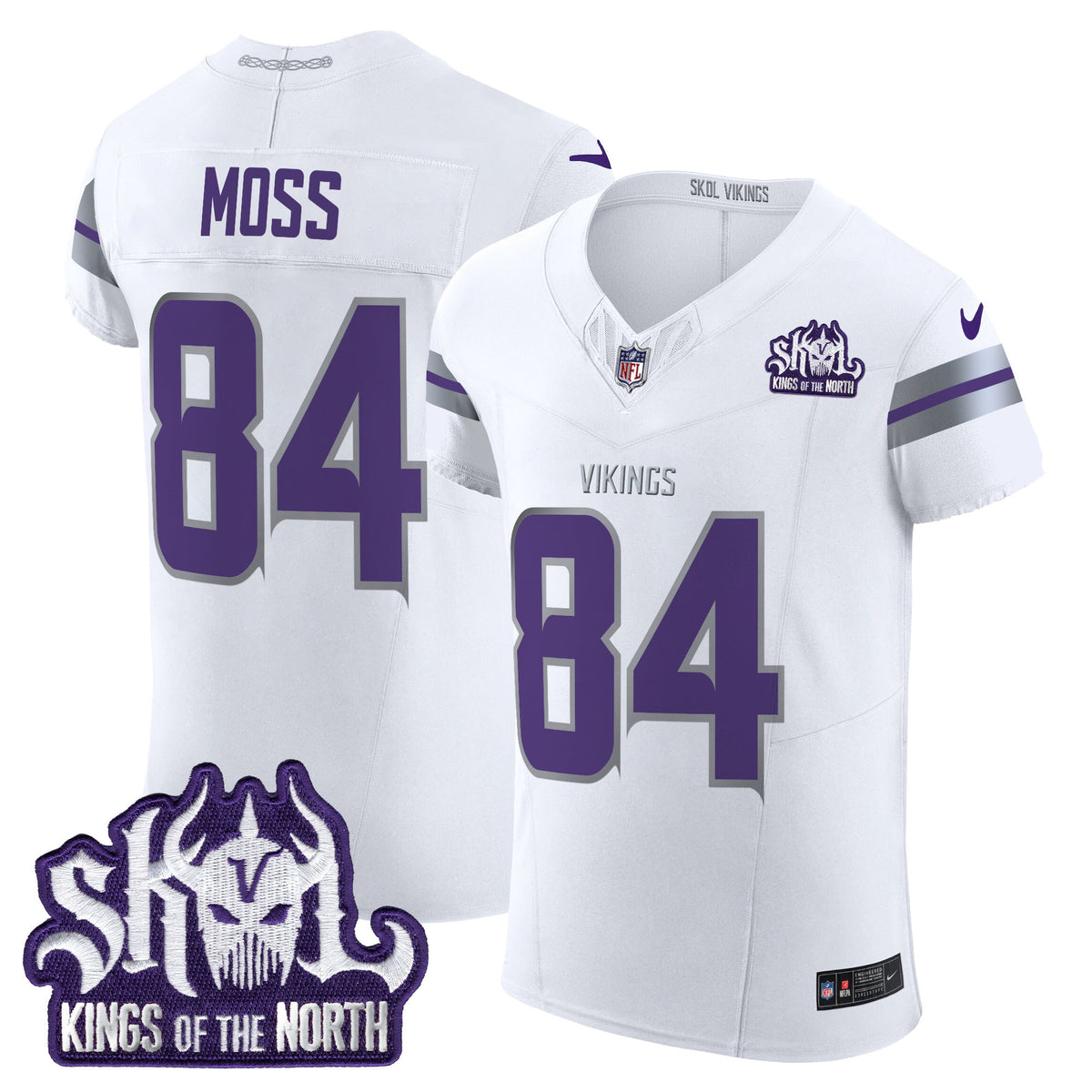 Men's Minnesota Vikings 2024 Winter Warrior Skol Patch Vapor Elite Jersey - All Stitched - White - Randy Moss — view 1