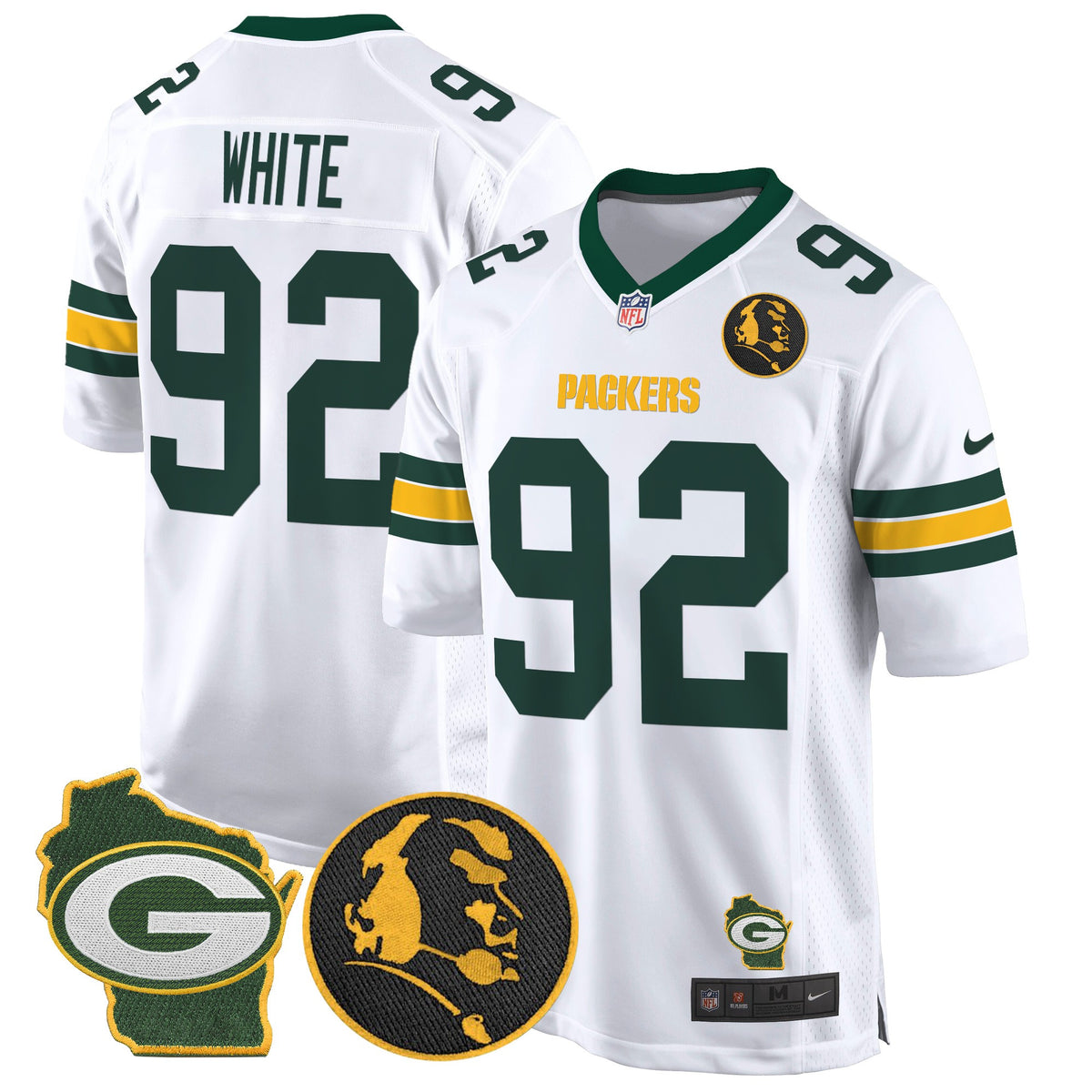 Men's Packers John Madden & Home Patch Game Jersey - All Stitched - White - Reggie White — view 1