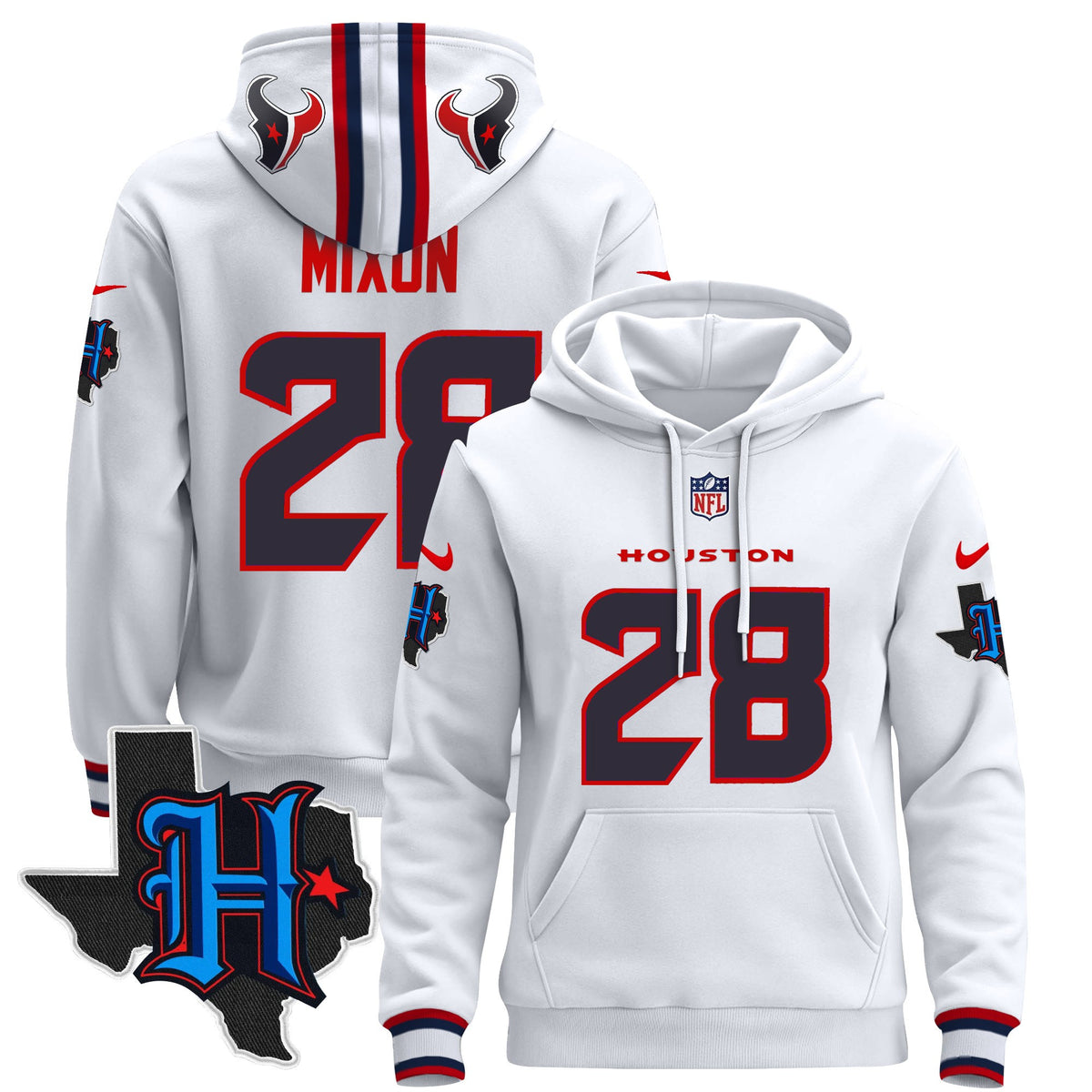 Men's Houston Texans 2024 Pullover Hoodie - All Stitched - White - Joe Mixon — view 1