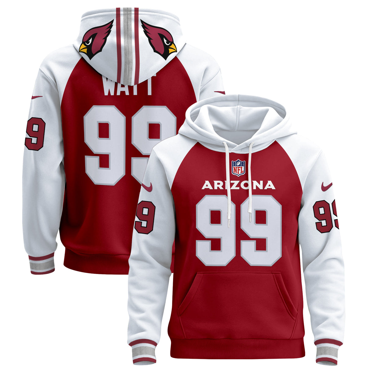 Men's Arizona Cardinals 2024 Pullover Hoodie - All Stitched - Red Alternate - J.J. Watt — view 1