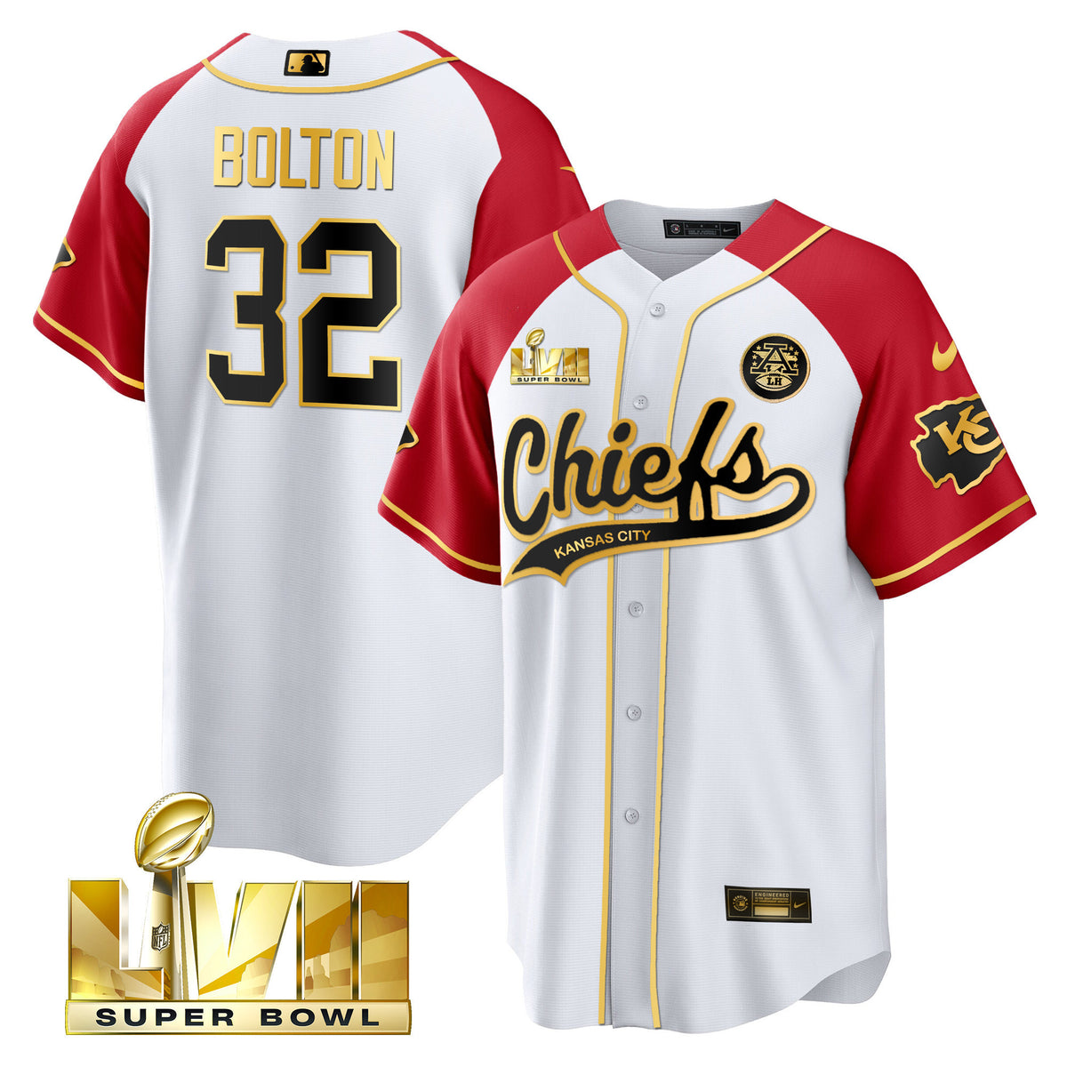 Men's Chiefs Super Bowl LVII Alternate Cool Base V2 Jersey - All Stitched - White Gold - Nick Bolton — view 1