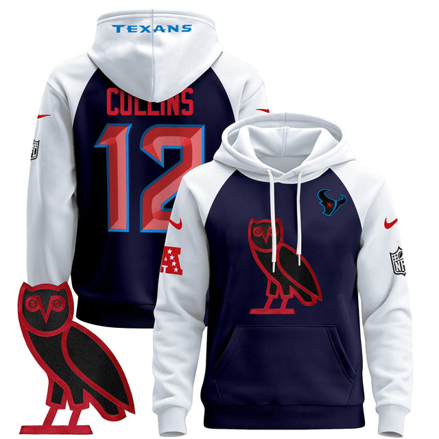 Men's Houston Texans OVO 2024 Pullover Hoodie - All Stitched - Navy Alternate - Nico Collins — view 1