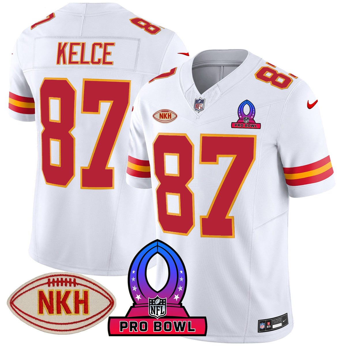 Men's Chiefs 2024 Pro Bowl Patch Vapor Jersey - All Stitched - White - Travis Kelce — view 1