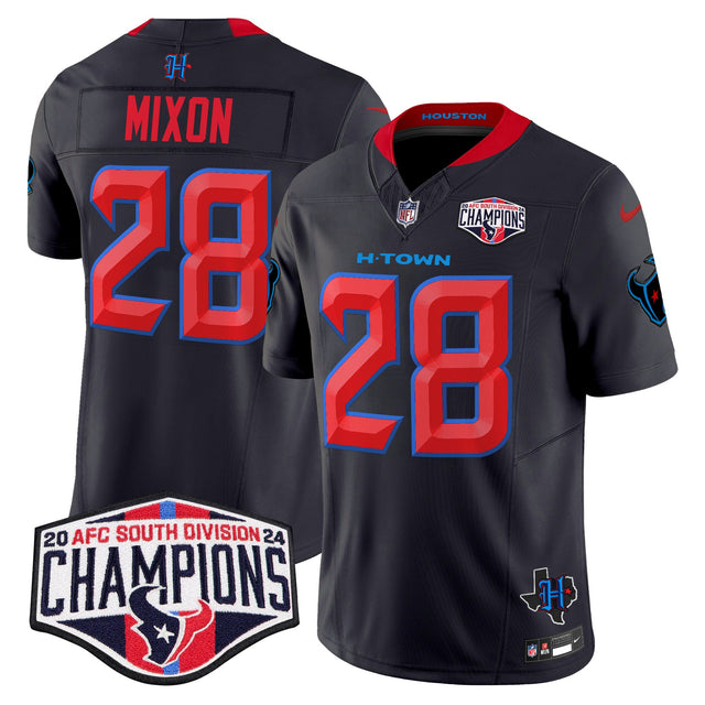 Men's Houston Texans 2024 AFC South Division Champions Patch Vapor Limited Jersey - All Stitched - Navy Limited - Joe Mixon — view 1