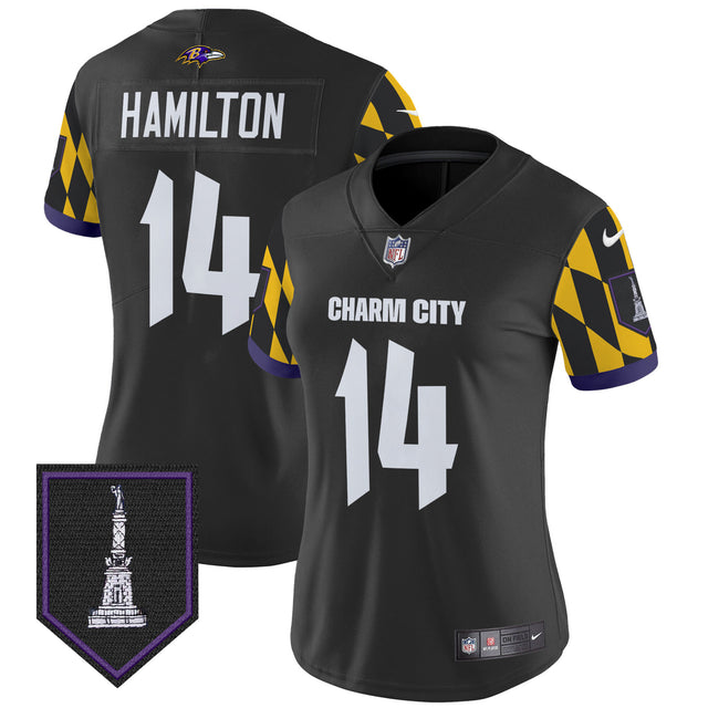 Women's Ravens City Edition Patch Vapor Limited Jersey - All Stitched - Black - Kyle Hamilton — view 1
