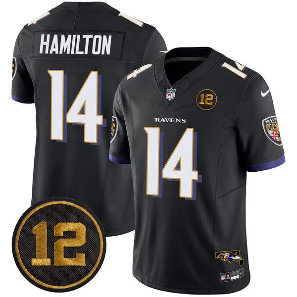 Men's Ravens Jacoby Jones Patch Vapor Limited Jersey - All Stitched - Black - Kyle Hamilton — view 1