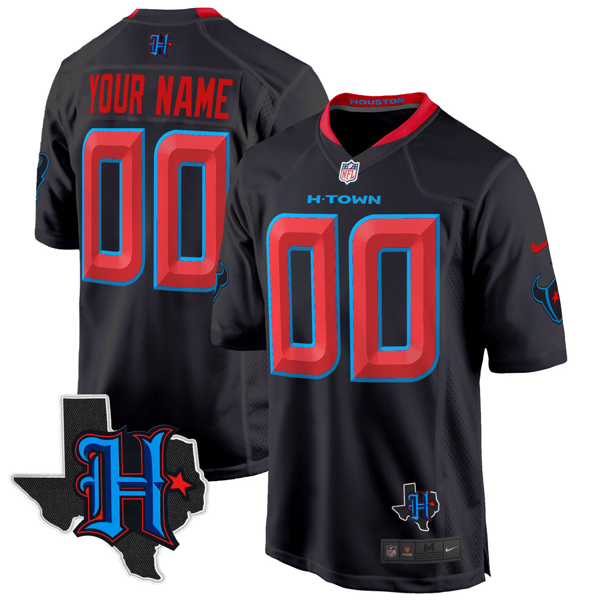 Houston Texans 2024 Texas Patch Game Custom Jersey - All Stitched - Navy Limited — view 1