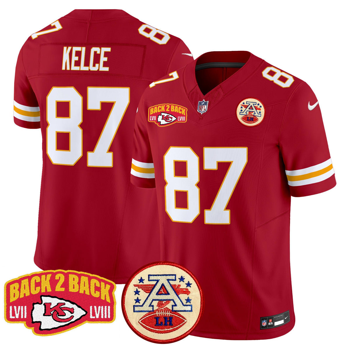 Men's Chiefs Super Back 2 Back Patch Vapor Limited Jersey - All Stitched - Red - Travis Kelce — view 1