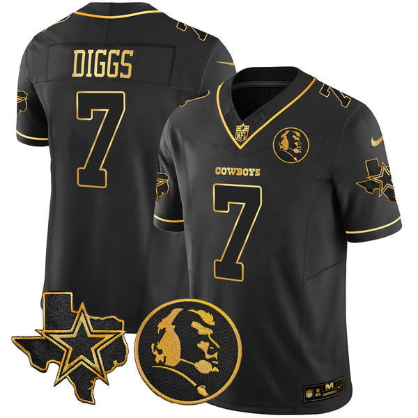 Men's Cowboys Texas & John Madden Patch Gold Vapor Limited Jersey - All Stitched - Black Gold - Trevon Diggs — view 1