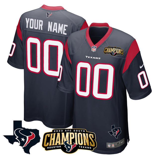 Houston Texans 2023 AFC South Champions Patch Game Custom Jersey - All Stitched - Navy — view 1