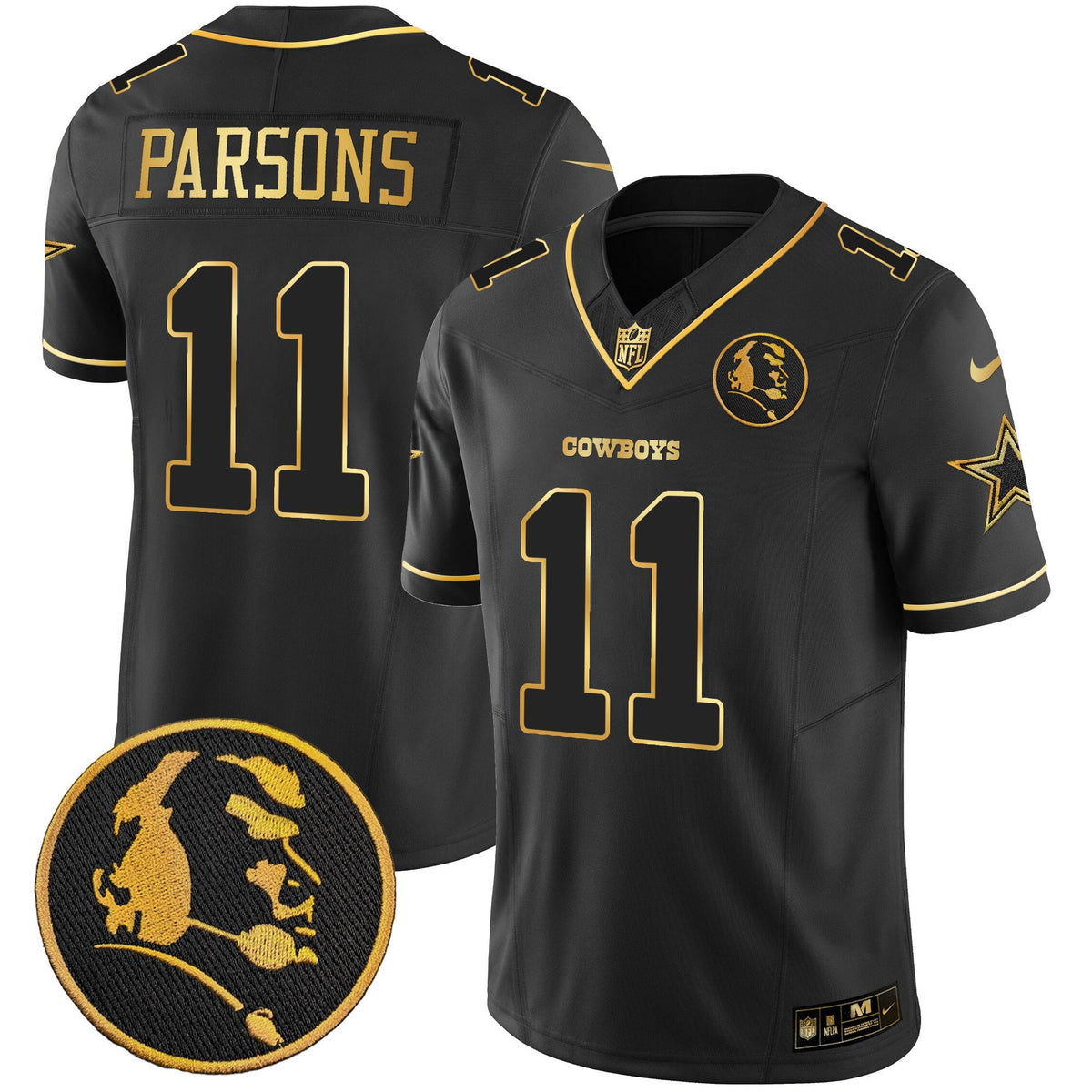 Men's Cowboys John Madden Patch Gold Vapor Jersey - All Stitched - Black Gold - Micah Parsons — view 1