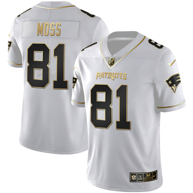 Men's Randy Moss Patriots Jersey Collection - All Stitched - White Gold — view 1