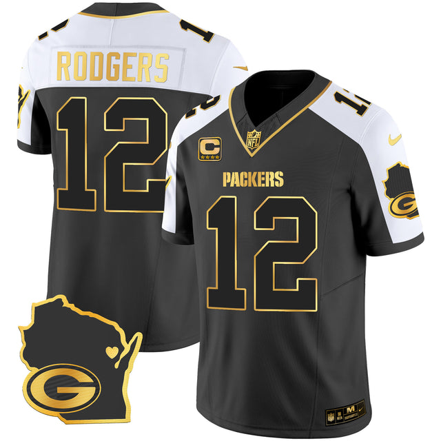 Men's Packers Home Patch Gold Vapor Jersey V2 - All Stitched - Alternate - Aaron Rodgers — view 1